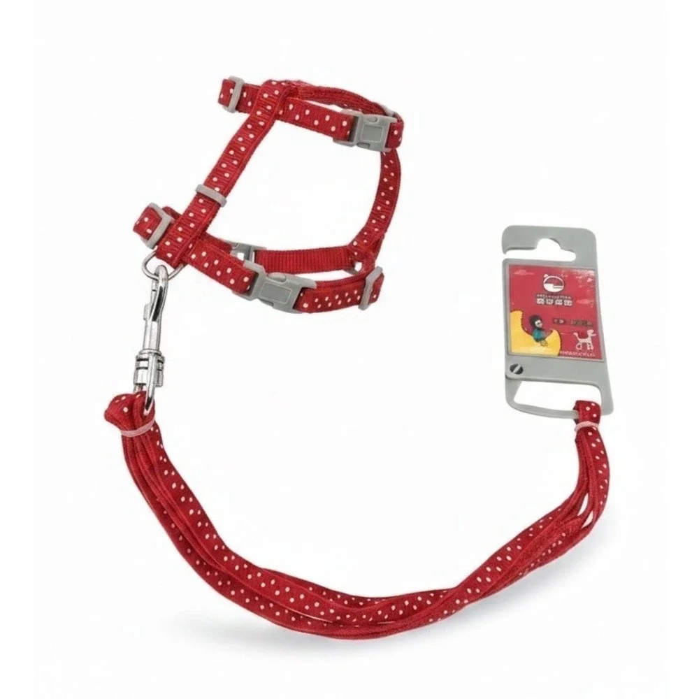 Hand In Hand Cat Harness Leash Set Small Red Polka Dot Adjustable NEW